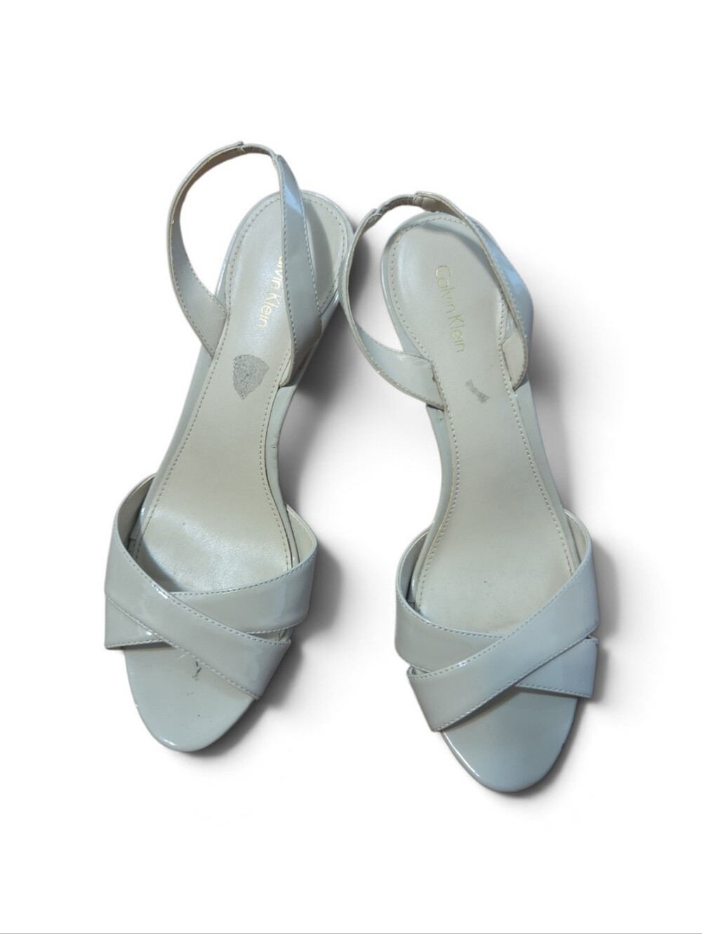 Calvin Klein White Patent Slingback Heels with Pointed Toe